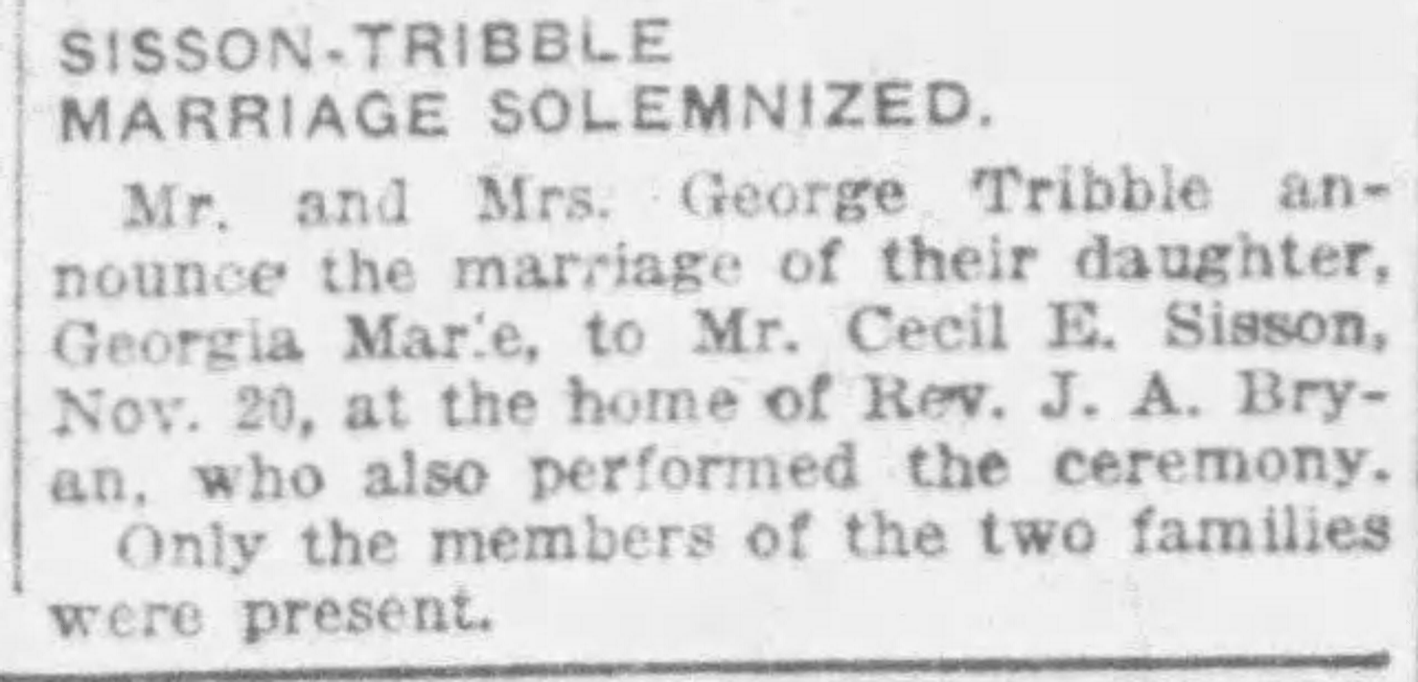 Georgia Marie Tribble-Cecil E. Sisson